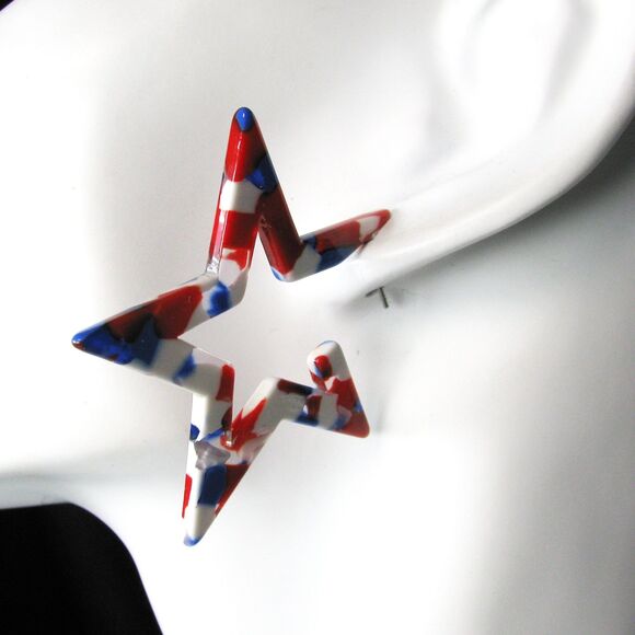 Acetate Patriotic Red White And Blue Star-shaped Earrings - Picture 3 of 4